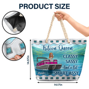 Gift For Yourself,Gift For Women,Pontoon,Lake,Funny - Pontoon Queen Classy Sassy - Personalized Beach Bag