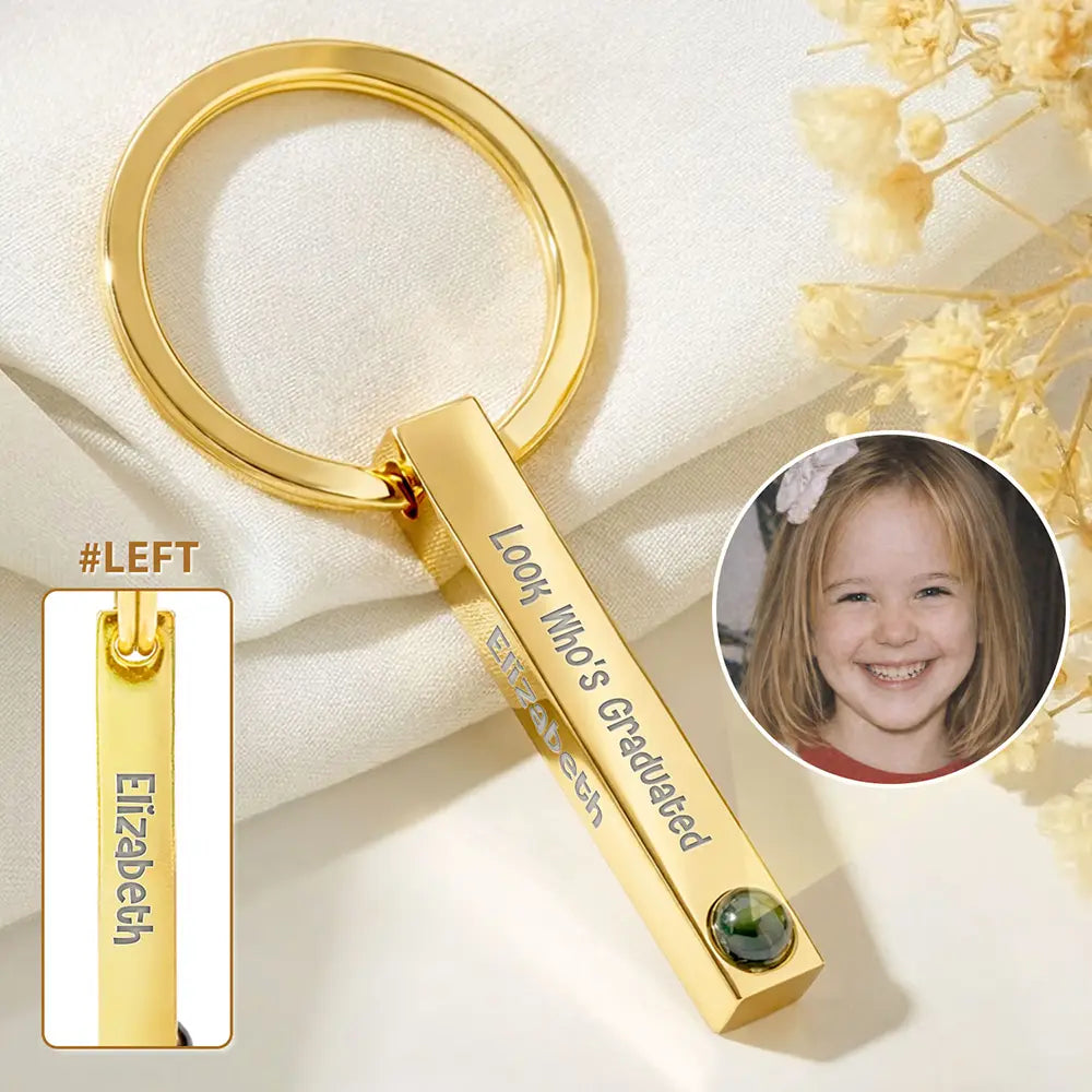 Funny,Happy,Family,Gift For Yourself,Gift For Daughter,Gift For Son,Gift For Sisters,Gift For Brothers,Gift For Bestie,Gift For Sibling,Graduation - Custom Photo Childhood Look Who's Graduated - Personalized Photo Projection Keychain