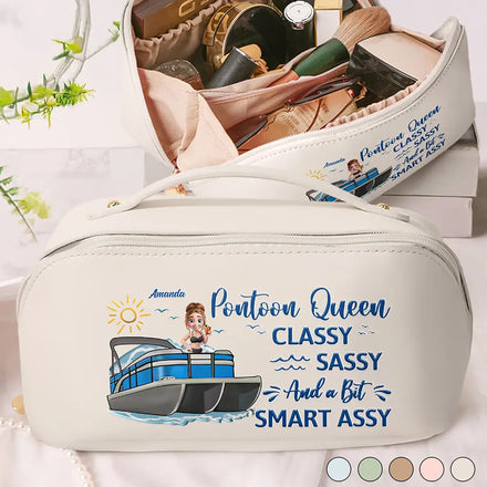 Pontoon Queen Classy Sassy All My Pontoon Crap - Personalized Leather Makeup Bag