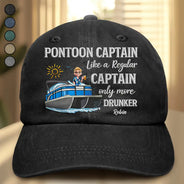 Pontoon,Lake,Gift For Yourself,Funny - Pontoon Captain Pontoon Queen - Personalized Vintage Washed Denim Cap