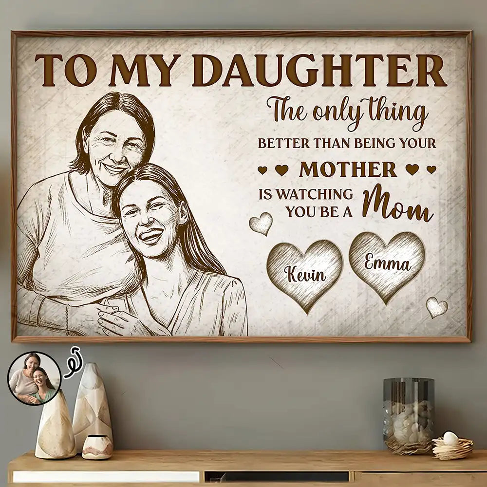 Gift For Daughter,Mom - Daughters (Adult),Grandma - Grandkids,Love - Custom Photo Pencil Sketch To My Daughter Mom And Daughter - Personalized Poster