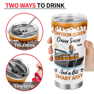 Pontoon,Gift For Yourself,Gift For Women,Lake,Funny,Vector - Pontoon Queen Classy Sassy - Personalized Tumbler