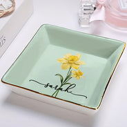 Gift For Yourself,Gift For Women,Gift For Mother,Happy - Birth Month Flower Name Blooming - Personalized Ring Dish