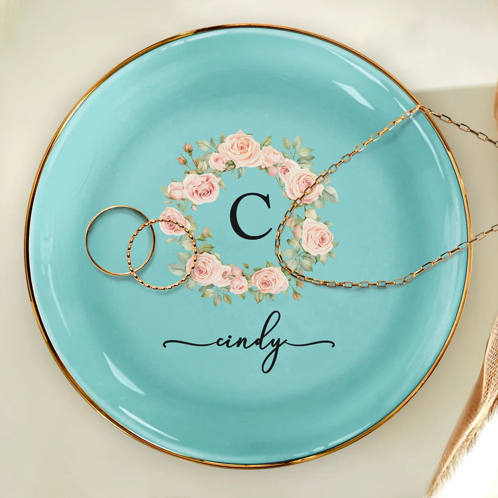 Gift For Yourself,Gift For Women,Gift For Mother,Happy - Birth Month Flower Name Blooming - Personalized Ring Dish