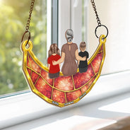 Gift For Mother,Gift For Grandma,Mom - Daughters (Adult),Grandma - Grandkids,Happy - Mom Grandma Sitting On The Moon Stained Glass Effect - Personalized Window Hanging Suncatcher Ornament