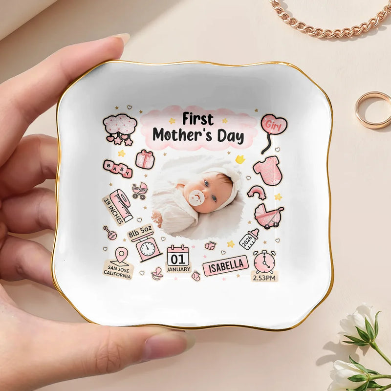 Custom Photo,New Mom,New baby,Happy,Photo,Icon - Custom Photo Our First Mother's Day Information Icon - Personalized Ring Dish