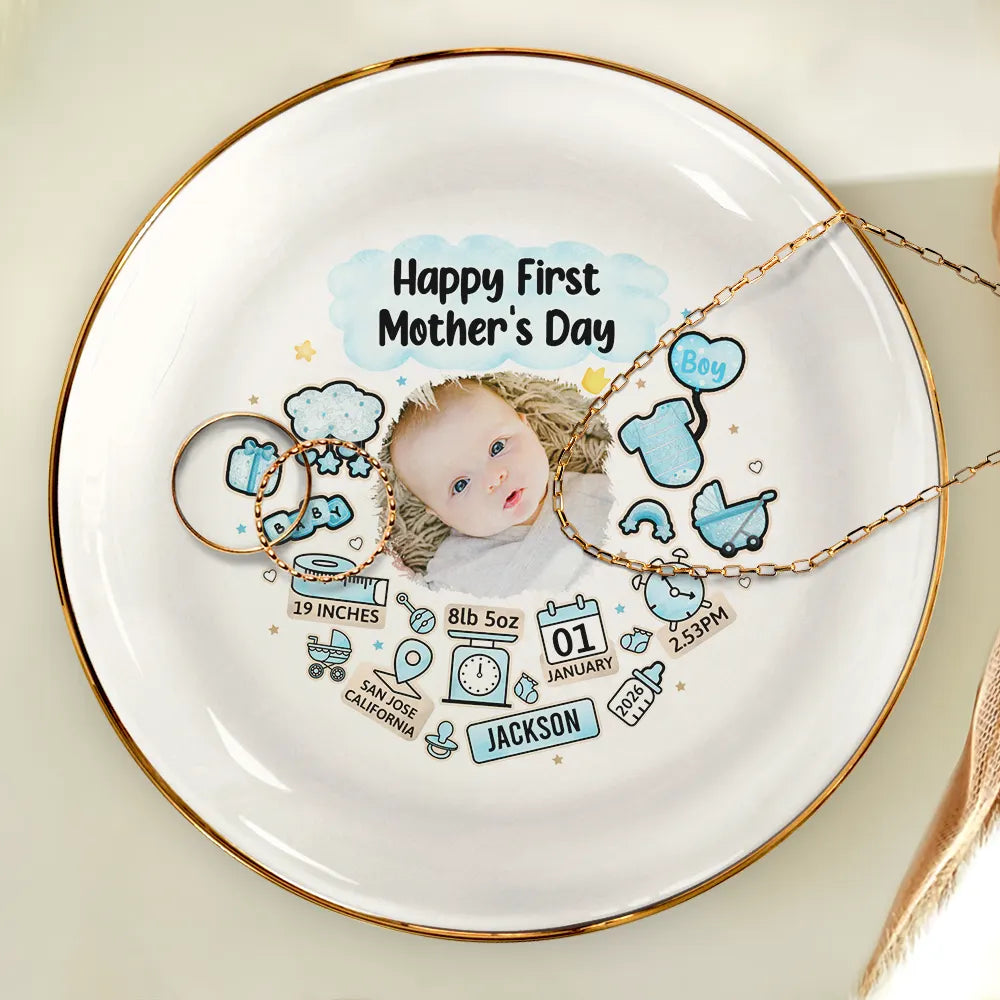 Custom Photo,New Mom,New baby,Happy,Photo,Icon - Custom Photo Our First Mother's Day Information Icon - Personalized Ring Dish