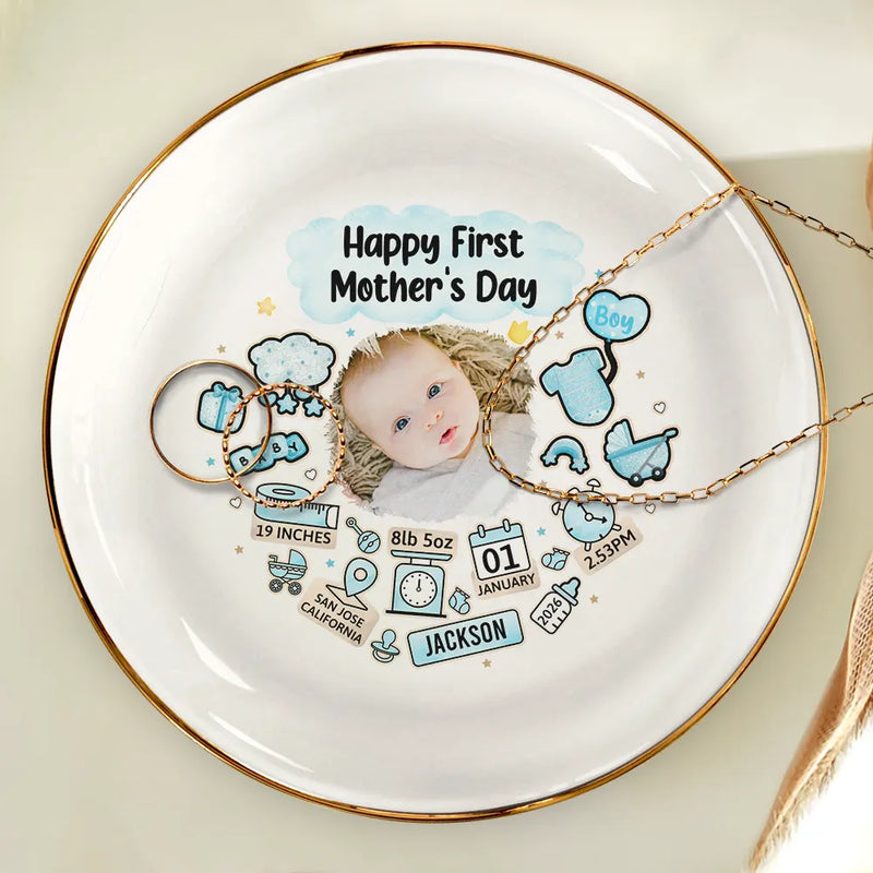 Custom Photo,New Mom,New baby,Happy,Photo,Icon - Custom Photo Our First Mother's Day Information Icon - Personalized Ring Dish