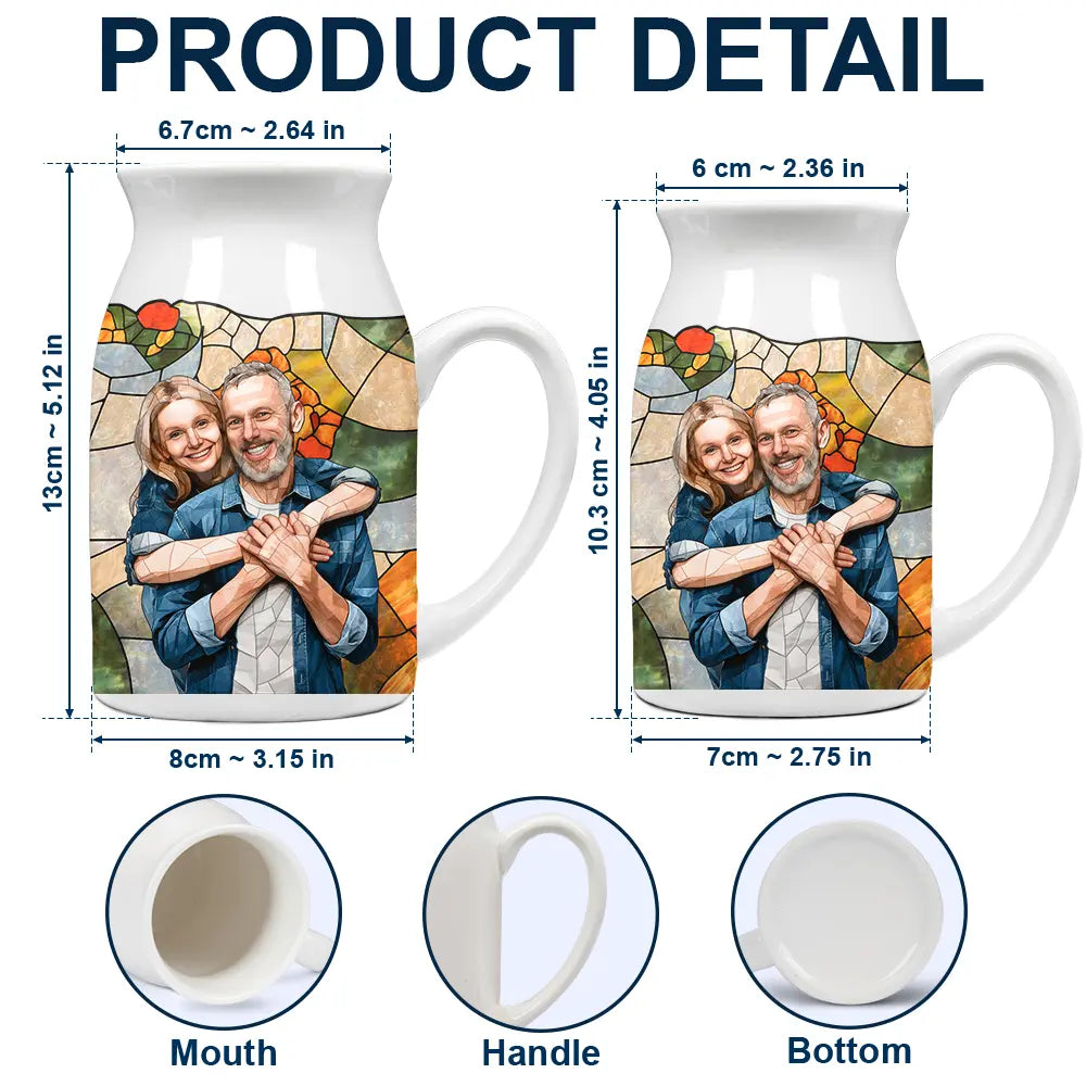 Gift For Wife,Gift For Mother,Gift For Grandma,Gift For Grandparents,Family,Love - Custom Photo Stained Glass Portrait Mom Grandma Parents Family - Personalized Ceramic Flower Vase