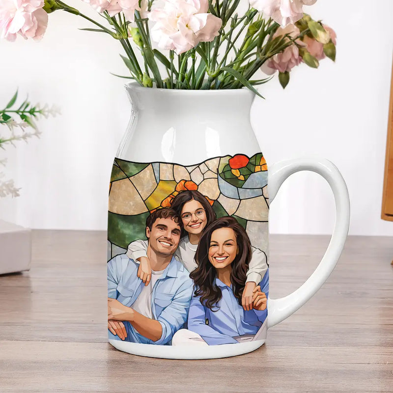 Gift For Wife,Gift For Mother,Gift For Grandma,Gift For Grandparents,Family,Love - Custom Photo Stained Glass Portrait Mom Grandma Parents Family - Personalized Ceramic Flower Vase
