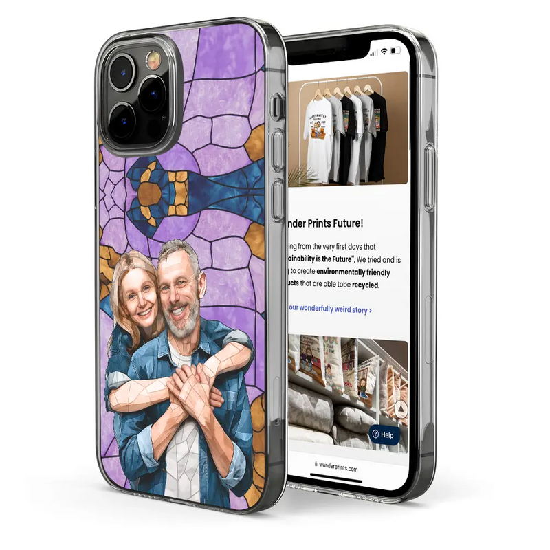 Gift For Wife,Gift For Mother,Gift For Grandma,Gift For Grandparents,Family,Love - Custom Photo Stained Glass Portrait Mom Grandma Parents Family - Personalized Clear Phone Case