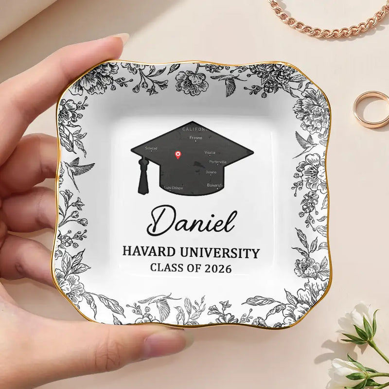 Graduation,Happy,Location Map - Location Map Congrats Graduation - Personalized Ring Dish