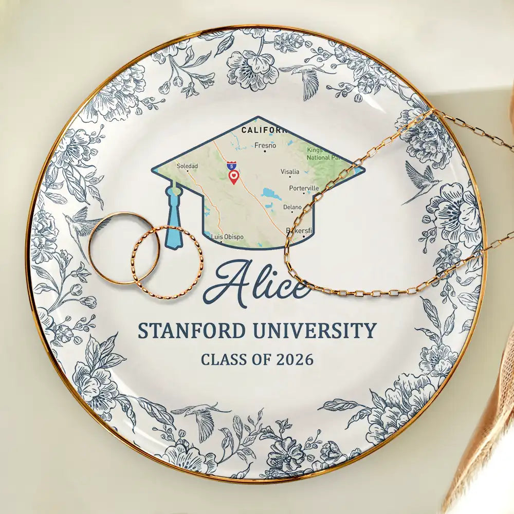 Graduation,Happy,Location Map - Location Map Congrats Graduation - Personalized Ring Dish