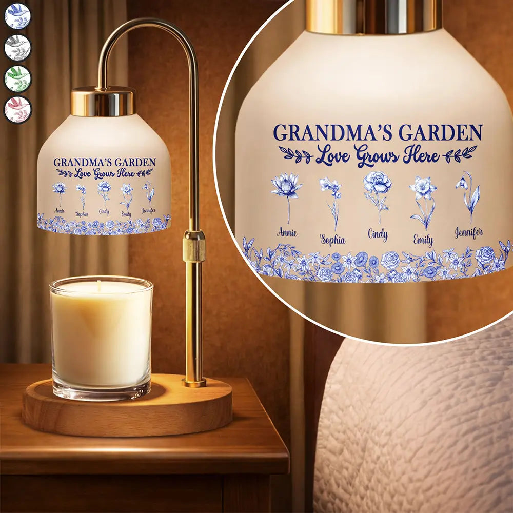 Gift For Grandma,Grandma - Grandkids,Happy - Grandma's Garden Love Grows Here Toile Pattern - Personalized Candle Warmer Lamp