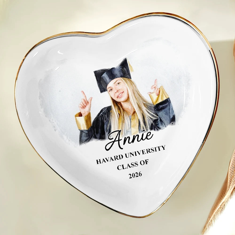 Graduation,Happy,Photo - Watercolor (with BG) - Custom Photo Watercolor Painting Congrats Graduation - Personalized Ring Dish