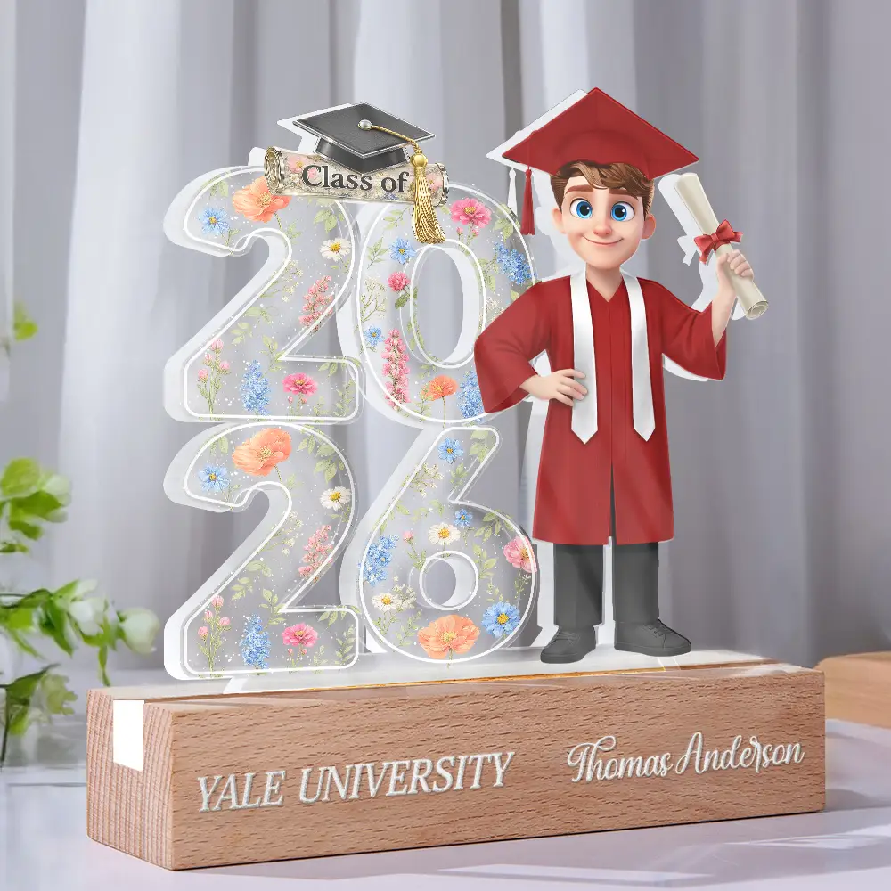 Graduation,Gift For Yourself,Gift For Women,Gift For Daughter,Gift For Bestie,Vector - Congrats Grad Senior Floral - Personalized Custom Shaped LED Light