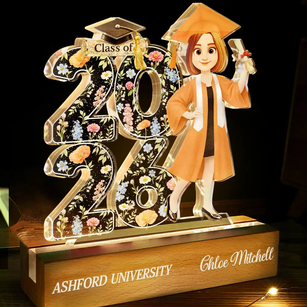 Graduation,Gift For Yourself,Gift For Women,Gift For Daughter,Gift For Bestie,Vector - Congrats Grad Senior Floral - Personalized Custom Shaped LED Light