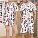 Gift For Mother,Gift For Grandma,Happy,Gift For Father,Gift For Grandpa,Independence Day,Non-Eng,Photo,Icon,Humorous - Custom Photo Stars & Stripes Best Dad Mom Grandpa Grandma Ever - Personalized Short Pajamas Set