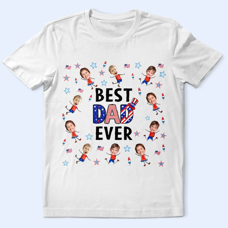Gift For Mother,Gift For Grandma,Happy,Gift For Father,Gift For Grandpa,Independence Day,Non-Eng,Photo,Icon,Humorous - Custom Photo Stars & Stripes Best Dad Mom Grandpa Grandma Ever - Personalized T Shirt