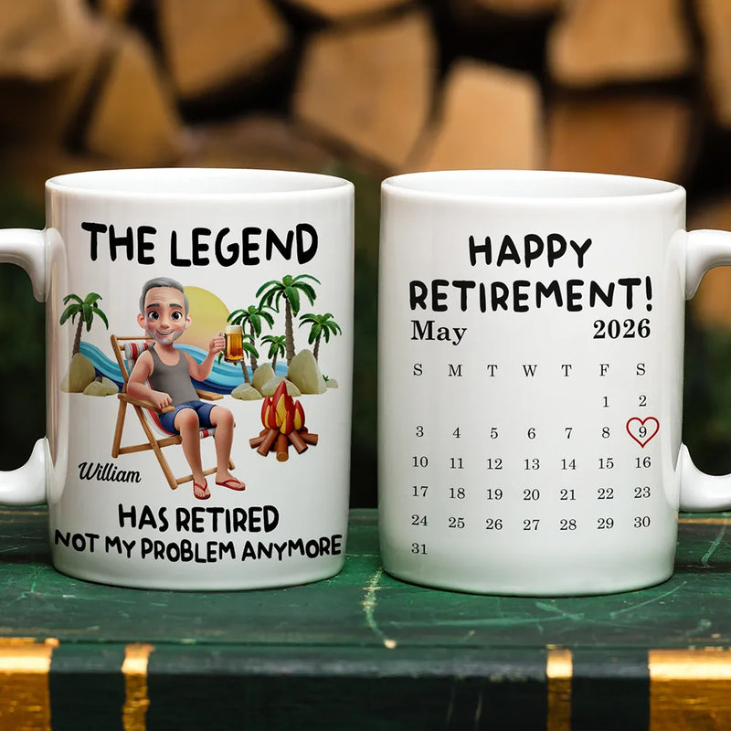 Retirement,Gift For Yourself,Summer,Beach,Funny - Calendar The Legend Has Retired 3D - Personalized Mug