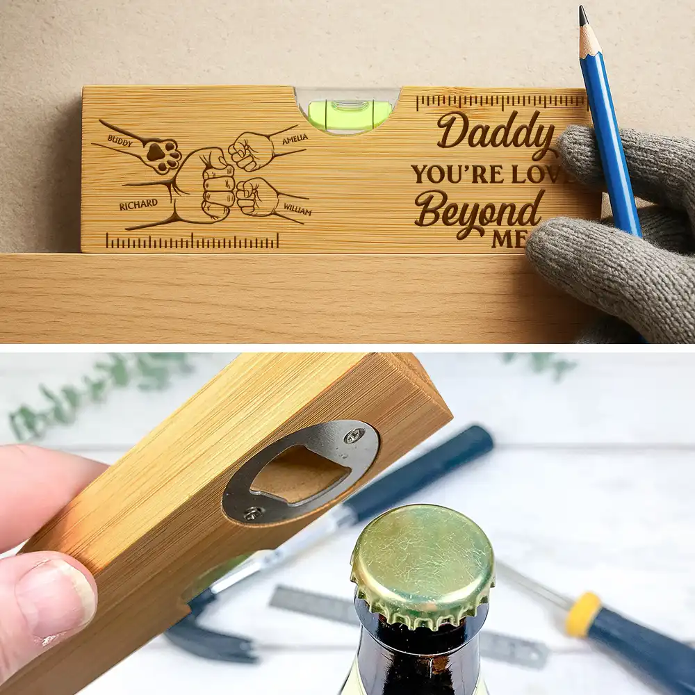 Dad - Children,Gift For Father,Gift For Grandpa,Happy,Icon,Humorous - Dad You're On Another Level Hand Punch - Personalized Bottle Opener Wood Level