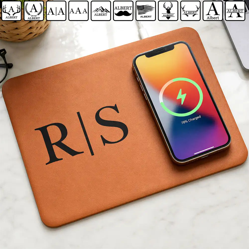Simple Monogram Initial Name - Personalized Leather Charging Mat