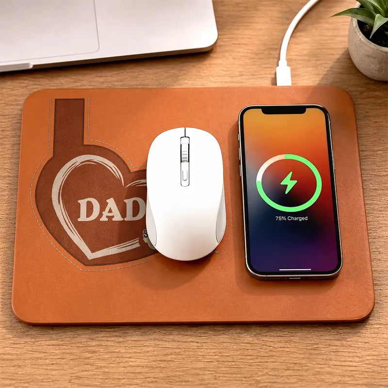 Gift For Father,Gift For Grandpa,Grandpa - Grandkids,Non-Eng,Icon,Proud - Grandpa Dad Kids Handprints - Personalized Leather Charging Mat