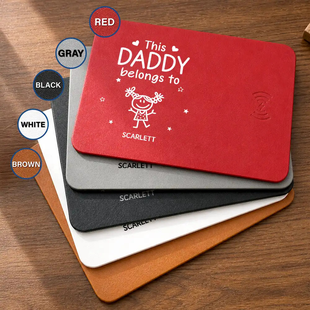 Gift For Father,Gift For Grandpa,Grandpa - Grandkids,Icon,Playful - This Grandpa Belongs To Kid Stick Figure - Personalized Leather Charging Mat