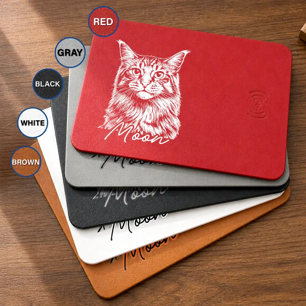Custom Photo,Family,Pet Lovers,Pet Mom,Pet Dad,Non-Eng,Photo - Pencil Sketch (Bold),Playful - Custom Photo Bold Sketch Pet Portrait Pet Lovers - Personalized Leather Charging Mat