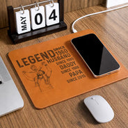 Custom Photo,Gift For Father,Gift For Grandpa,Non-Eng,Photo - Pencil Sketch,Proud - Custom Photo Pencil Sketch Legend Husband Daddy Since - Personalized Leather Charging Mat