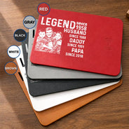 Custom Photo,Gift For Father,Gift For Grandpa,Non-Eng,Photo - Pencil Sketch,Proud - Custom Photo Pencil Sketch Legend Husband Daddy Since - Personalized Leather Charging Mat