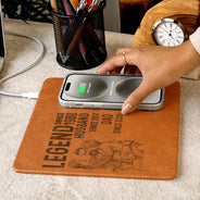 Custom Photo,Gift For Father,Gift For Grandpa,Non-Eng,Photo - Pencil Sketch,Proud - Custom Photo Pencil Sketch Legend Husband Daddy Since - Personalized Leather Charging Mat