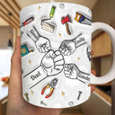 Gift For Father,Gift For Grandpa,Happy,Non-Eng,Icon,Playful - Dad Grandpa Fist Punch Tools - Personalized White Edge-to-Edge Mug