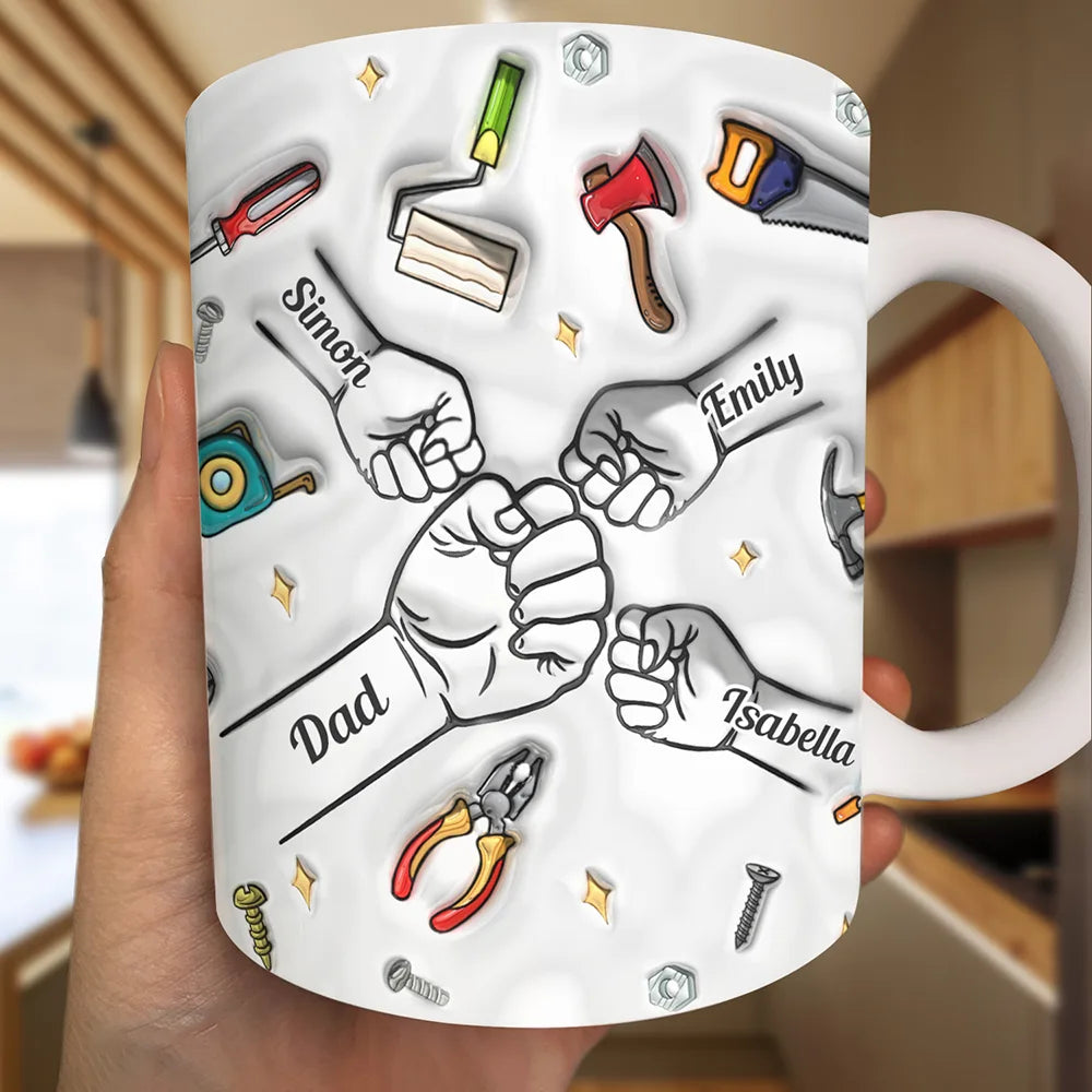 Gift For Father,Gift For Grandpa,Happy,Non-Eng,Icon,Playful - Dad Grandpa Fist Punch Tools - Personalized White Edge-to-Edge Mug
