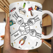 Gift For Father,Gift For Grandpa,Happy,Non-Eng,Icon,Playful - Dad Grandpa Fist Punch Tools - Personalized White Edge-to-Edge Mug