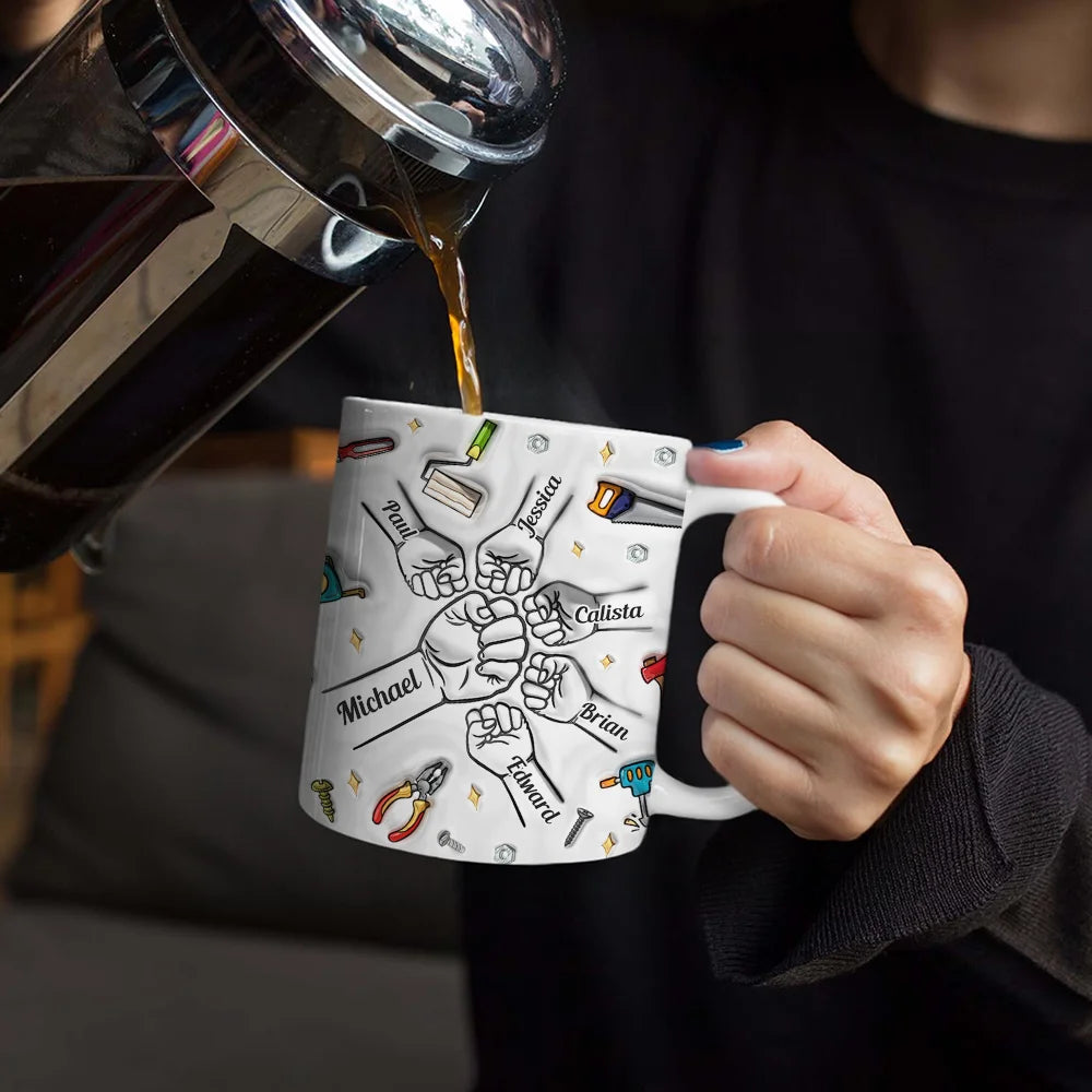 Gift For Father,Gift For Grandpa,Happy,Non-Eng,Icon,Playful - Dad Grandpa Fist Punch Tools - Personalized White Edge-to-Edge Mug
