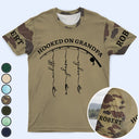 Gift For Father,Gift For Grandpa,Fishing,Non-Eng,Icon,Proud - Hooked On Grandpa - Personalized Full Print T Shirt
