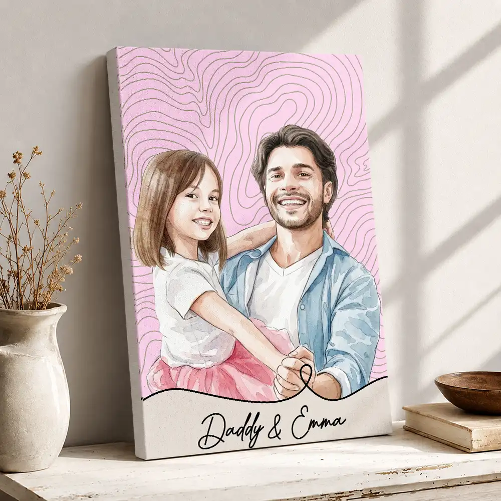 Gift For Father,Custom Photo,Art Design,Top Market,Adorable,Photo - Watercolor - Remove BG - Custom Photo Realistic Watercolor Art Dad Grandpa Portrait Topographic Pattern - Personalized Poster