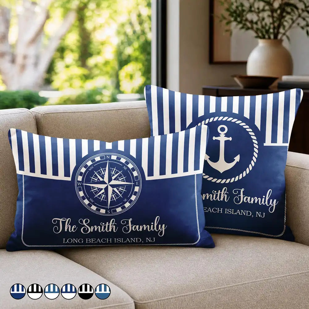 Summer,Family,Confident,Custom Text - Beach House Lake House Family Name - Personalized Pillow