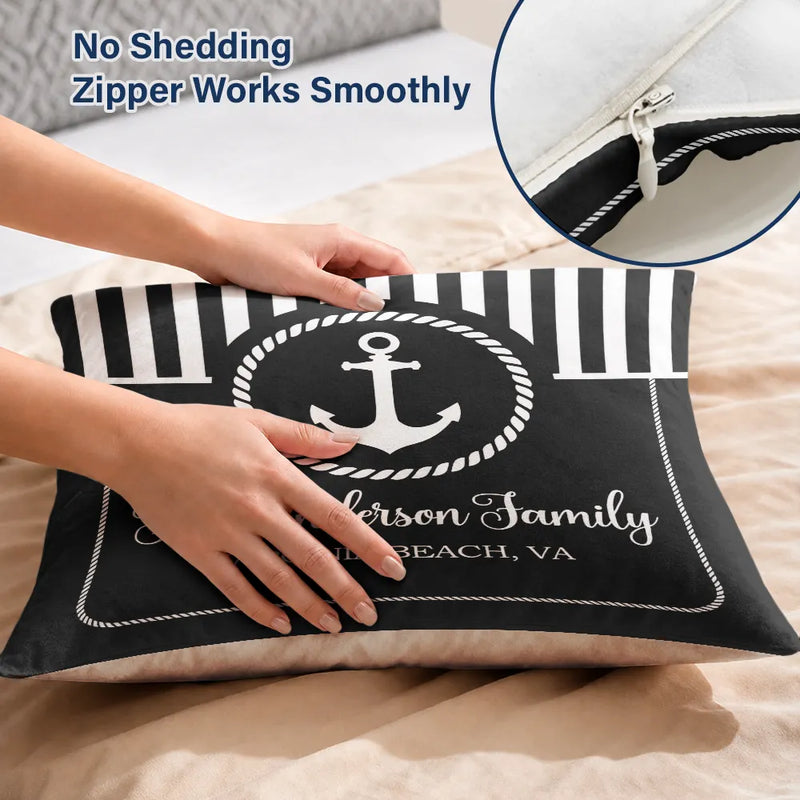 Summer,Family,Confident,Custom Text - Beach House Lake House Family Name - Personalized Pillow