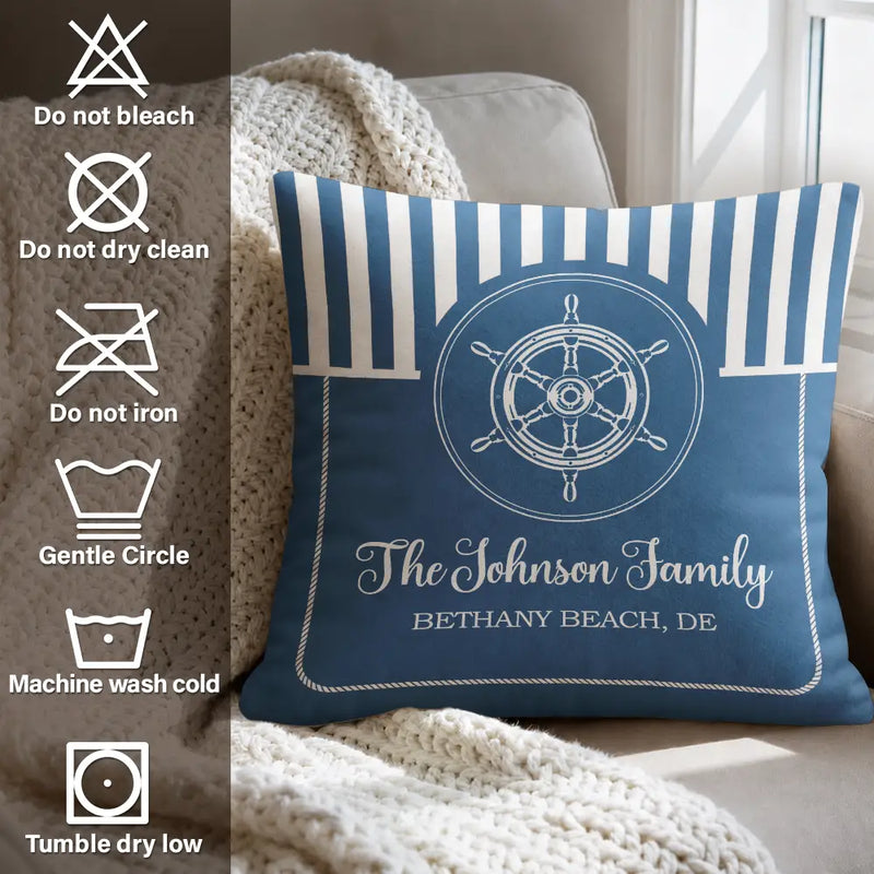 Summer,Family,Confident,Custom Text - Beach House Lake House Family Name - Personalized Pillow