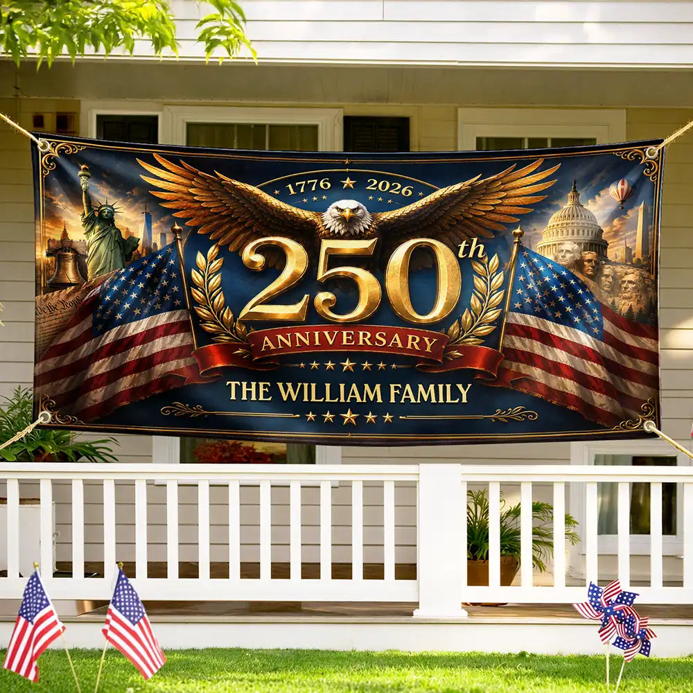 Metal Effect Patriotic Eagle 250th Anniversary - Personalized Horizontal Banner