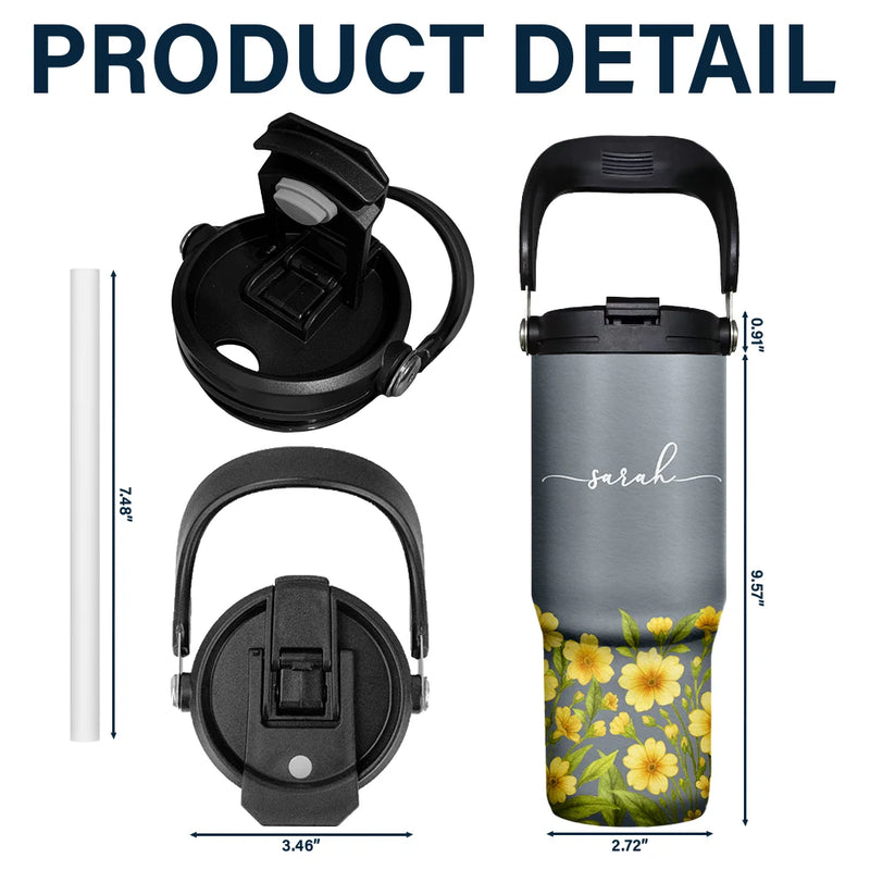 Back To School,Top Market,Teacher,Confident,Icon - Blooming With Birth Flower And Name - Personalized 30oz Tumbler With Handle