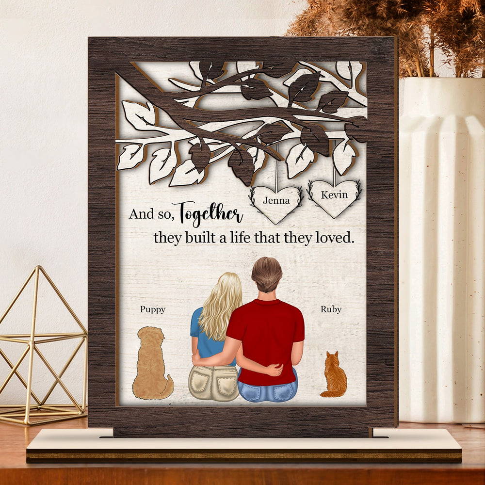 Amoureux des animaux, ils ont construit ensemble - Cadeau pour couples - Plaque en bois personnalisée à 2 couches 