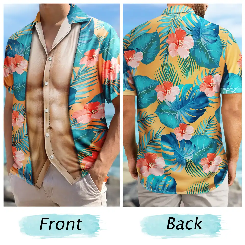 Summer,Gift For Men,Gift For Yourself,Humorous,Icon - Funny Hairy Muscle Body Summer Vibe - Personalized Hawaiian Shirt