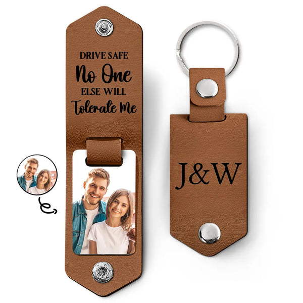 Custom Photo Drive Safe - Gift For Couples - Personalized Leather Photo Keychain