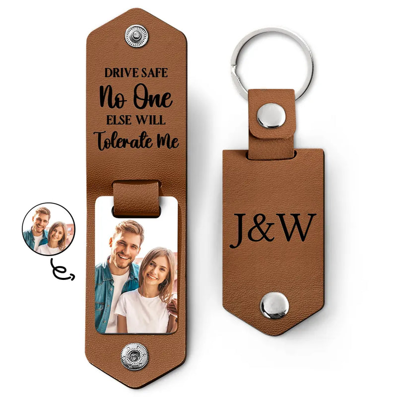 Custom Photo Drive Safe - Gift For Couples - Personalized Leather Photo Keychain