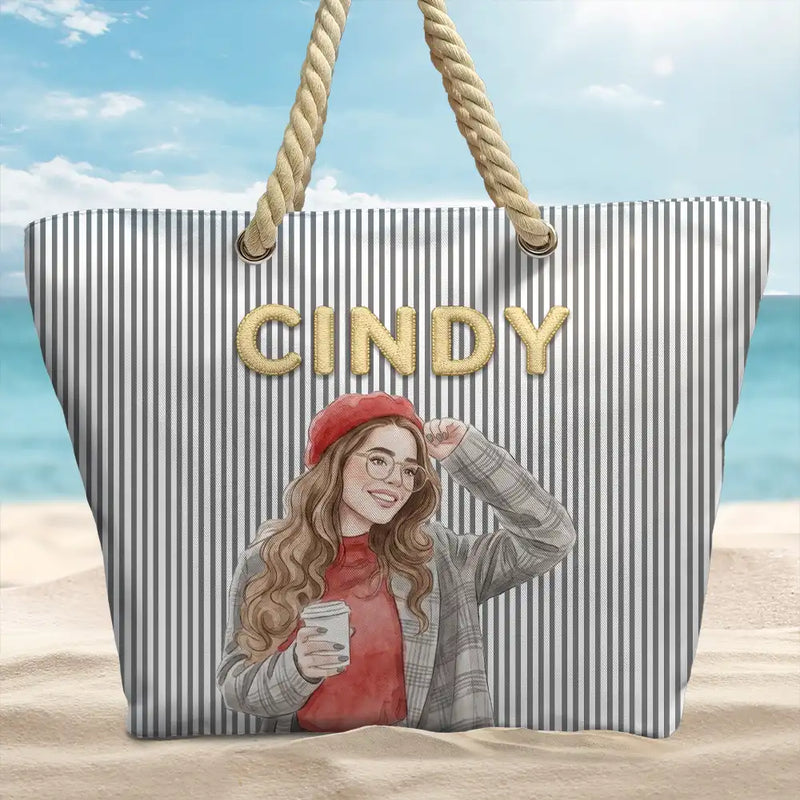 Gift For Yourself, Gift For Women, Custom Photo, Beach, Art Design, Summer, Playful, Photo - Pencil Sketch - Remove BG - Custom Photo Pencil Sketch Portrait Bestie Family Yourself - Personalized Beach Bag
