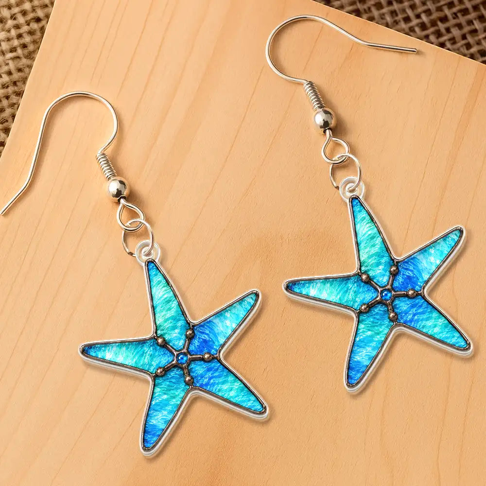 Summer, Gift For Yourself, Adorable, Icon - Sea Turtle Starfish Summer Vibe Icon Stained Glass Effect - Personalized Acrylic Earrings