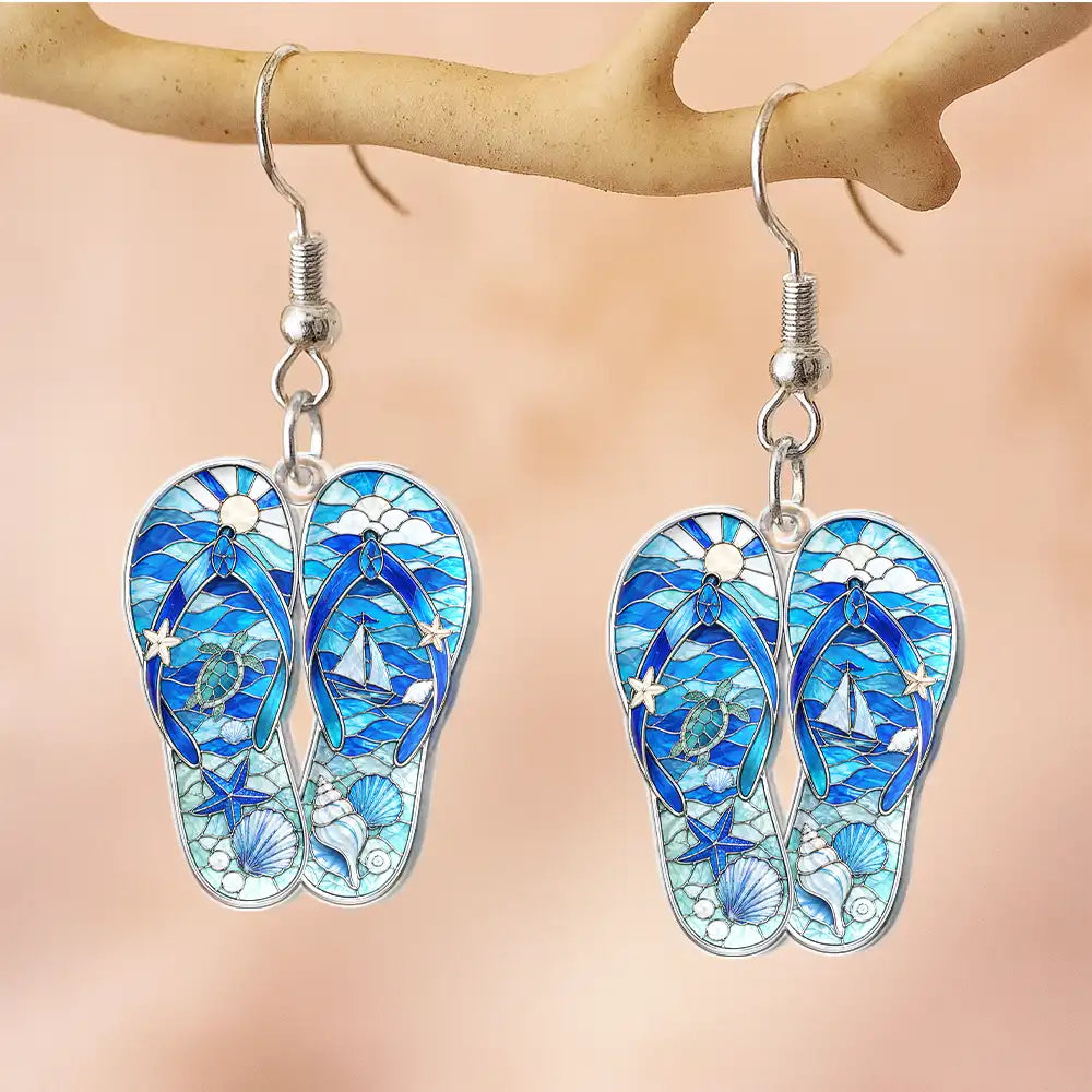 Summer, Gift For Yourself, Adorable, Icon - Sea Turtle Starfish Summer Vibe Icon Stained Glass Effect - Personalized Acrylic Earrings